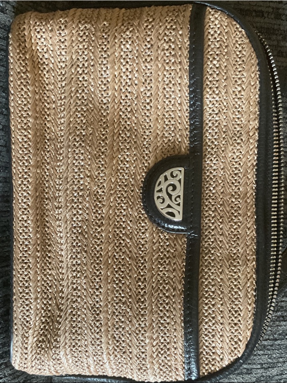 Brighton Straw Crossbody Bag with Black Trim - Picture 2 of 7